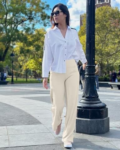 Promover Yoga Pants Women Wide Leg Sweatpants Flare Leggings Casual Outfits Skin Friendly Lounge Pants High Rised Moisture Wicking Athletic Gym(Ivory,XL,31") - Image 3