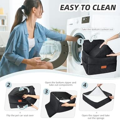 HEGGCOOE Small Dog Car Seat, Memory Foam Dog Booster Car Seats with Thick Cushion for Medium Dogs Under 35lbs, Detachable Washable Dog Bed for Car, Pet Carseat with Storage Pockets,2 Safety Belts - Image 5