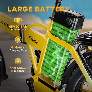 1000W Folding Electric Bike, 48V 20.8AH Large Removable Battery E-Bike, 30+MPH, 80 Miles Max Range, 20" Fat Tire Electric Bike for Adults, Adult Electric Bicycles Commute E-Bikes For Women/Men - Image 3