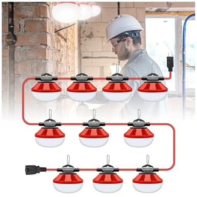 alitade 100FT LED Work Light, 100W & 10000LM Construction String Lights, 10 Bulbs LED Work Lights for Jobsite Lighting, Construction Site, Renovation, Walkway, Patio, Mine cave,Free for Climbing Hook - Image 1