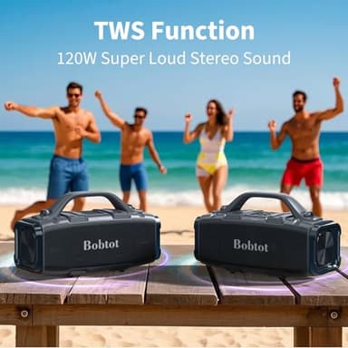 Bobtot Portable Bluetooth Speaker, 60W Peak IPX6 Waterproof, Outdoor Speaker with Handle Stereo Loud Sound, Deep Bass, 8800mAh Battery, TWS/TF/AUX/EQ Outdoor for Party Beach Camping - Image 4