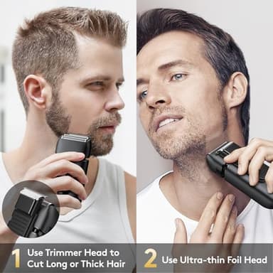 Brightup Foil Shavers for Men - Smooth & Painless Electric Razor for Men with Back Beard Trimmer for Long Thick - Wet Dry Shaving/Travel Lock/LED Display/IPX6 Waterproof - Image 2