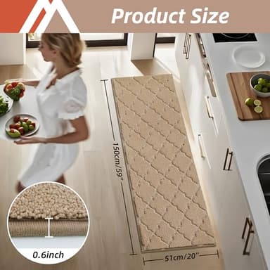 COSY HOMEER Soft Floor Mats for in Front of Sink Super Absorbent Kitchen Rugs 20"x59" Non-Skid Standing Mat Washable,Polyester,Beige - Image 7