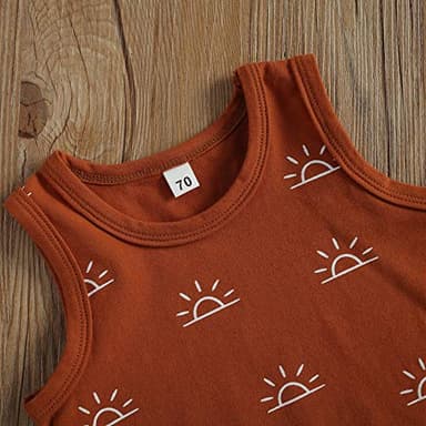 CIYCUIT 2Pcs Baby Boy Summer Clothes Boho Sunshine Printed Tank Top Shorts Set Brown 12-18 Months - Image 2