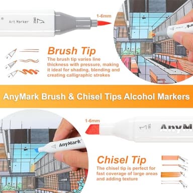 AnyMark Alcohol Markers Brush Tip, 100+1 Colors Dual Tip Brush & Chisel Alcohol-Based Art Markers Set with Case for Adult Artists Drawing Coloring - Image 3