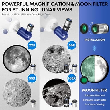 HUGERSTAR Telescope for Adults High Powered, 90mm Aperture 550mm Portable Refractor Telescope for Kids & Astronomy Beginners, Professional Telescopes with Tripod, Phone Adapter, Moon Filter, Carry Bag - Image 3