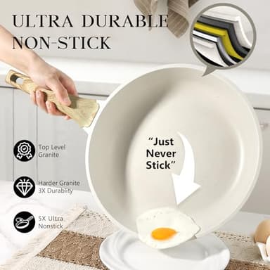 GiPP Nonstick Frying Pan Skillet - 9.5" White Granite Non Stick Fry Pans, Omelette Pan Healthy Stone Cookware Compatible with All Stovetops, PFOA Free - Image 4