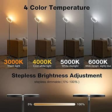 SIBRILLE LED Floor Lamp - Rotatable Standing Lamp with Touch & Remote Control, 3000-6000K, 22W Modern Floor Reading Light, Dimmable Corner Uplighter for Living Room Bedroom Office, Black - Image 4