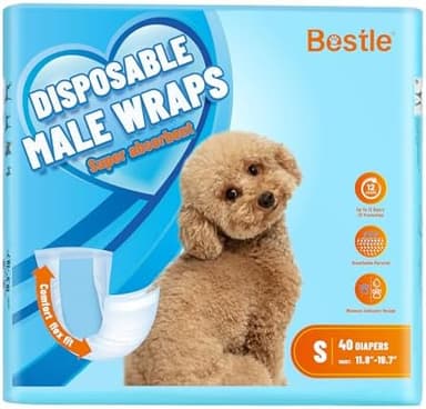 Male Dog Wrap, Disposable Dog Diapers, 40 Count, S (Waist 16.5”-19.7”), Wetness Indicator, Ultra Protection, Leak Proof, Super Absorbent, Soft - Image 3