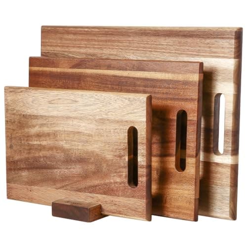 YUSOTAN 3-piece Acacia Wood Cutting Board Set for Kitchen, Large Wooden Cutting Board Set with Handle, Thick Chopping Board, Butcher Block Wooden Trays for Meat, Fruit Vegetable and Cheese - Image 1