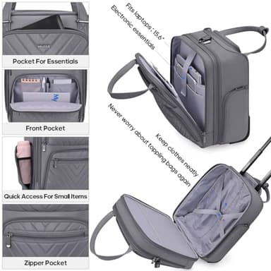 Winilla Carry-on Underseat 16-inch Luggage with Wheels, Softside Rolling Carry-on, Lightweight Travel Suitcase for Men Women, Personal Item Rolling Travel Bag - Image 4