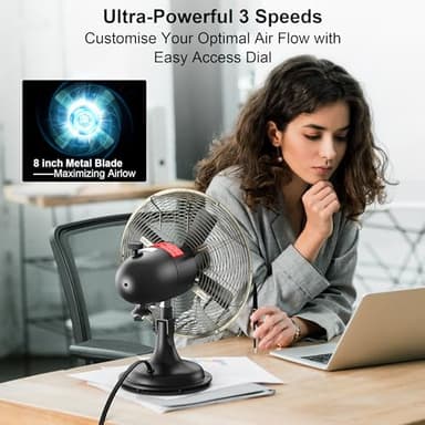 AMACOOL Oscillating Vintage Fan, All Metal 8" Retro Table Top Fan, Adjustable Head Tilt, Quiet 3 Speeds Plug-In Desk Fan for Bedroom Home Office & Kitchen - Image 3