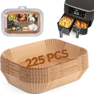 Ninja Foodi Air Fryer Liners, Ninja Air Fryer Liners Disposable, Ninja DZ071 Foodi Ninja Dual Air Fryer Parchment Paper Liners, Rectangular Airfryer Paper Liners, Rectangle 2 Basket Liners - Image 1