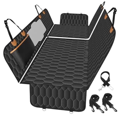 NECKORY Dog Back Seat Cover, Waterproof Scratch Proof Nonslip Dog Hammock for Car, Car Seat Cover for Back Seat with Sanitary Pad Mesh & Pocket for Cars SUVs and Trucks - S, Black/Orange - Image 1