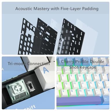 Womier SK75 75% Keyboard with Full Aluminum Wireless Mechanical Gaming Keyboard, VIA Custom Pre-lubed POM Switches RGB Creamy Gaming Key Board, 3-Modes Gasket Hot Swappable, Blue - Image 4