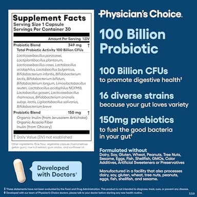 Physician's CHOICE 100 Billion Advanced Probiotic - 16 Strains + Organic Prebiotics - Digestive & Gut Health - Supports Occasional Constipation, Diarrhea, Gas & Bloating - Probiotics for Women & Men - Image 6