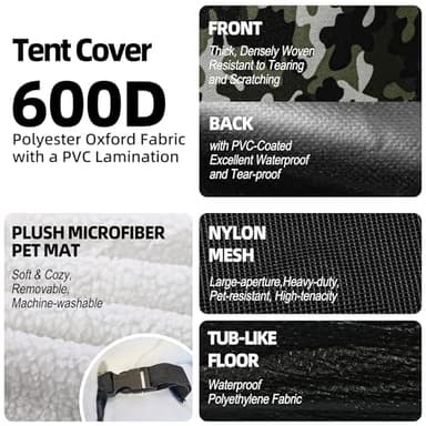 GDanes Camouflage Dog Tent House - Portable Indoor/Outdoor Dog Bed with Soft Pad for Large Dogs, 42 x 42 x 32 Inches - Image 7