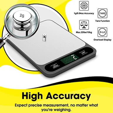 Mik-Nana Food Scale, 10kg/22lb Digital Kitchen Scale Weight Grams and Ounces for Baking Cooking Coffee Package Postage, 6 Units with Tare Function, LCD Display, Easy Clean Stainless Steel - Image 6