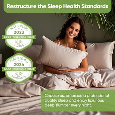 TWK Luxury Sheet Set, Genuine 100% Organic Viscose Derived from Bamboo, Cooling & Breathable, Silky Soft, Bedding Sheets & Pillowcases(Sand Queen(60 * 80 * 15)) - Image 2