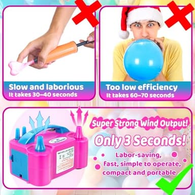 Anordsem Balloon Air Pump Electric: Balloon Inflator Portable for All Balloons at Home - Rose Red Blower Machine Dual Nozzle for Party Balloon Arch Kit Stand Birthday DIY Decoration - Image 5