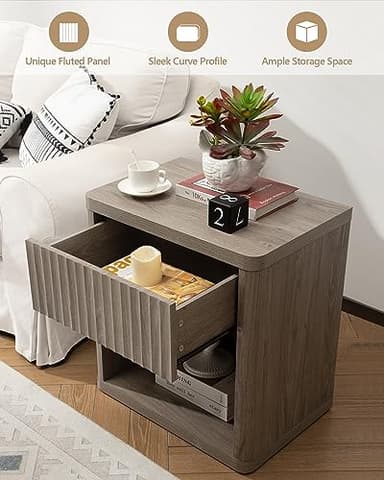 SICOTAS Night Stand Nightstand with Drawer Storage Fluted Bed Side Table End Table Large Modern Wide Bedside Stand Mid Century Night Stands for Bedroom Living Room Sofa Couch Home Office, Grey Alder - Image 6