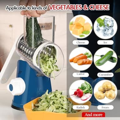 Ourokhome Rotary Cheese Grater Hand Crank, Kitchen Shredder Speed Mandolin Slicer Ice Shaver with Handle and Drum Blades for Cheese, Vegetable, Nuts, Chocolate, Potato, Carrot, 5 Blades, Dark Blue - Image 8