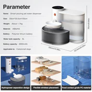 ZNQP Smart Pet Water Fountain Filterless, Wireless Cat Water Fountain3.5L/118OZ Large Capacity, Automatic Water Dispenser for Cats, Rechargeable Pet Water Dispenser with Anti-Accidental Touch Mode - Image 6