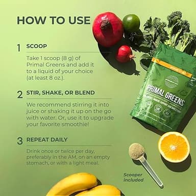 Primal Harvest Super Greens Powder, 30 Servings w/+50 Greens Superfood Chlorella, Probiotics, Green Tea, Wheatgrass, Kale, Turmeric for Energy,Primal Greens - Image 4