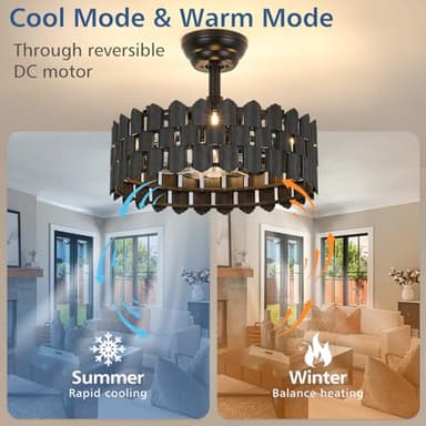 Merexcint 18 Inch Black Ceiling Fans with Lights and Remote, Black Caged Ceiling Fan Light with 6-Speed Motor, Bladeless Fan, Fandelier Ceiling Fan with Light for Bedroom, Living Room, Dining Room - Image 3