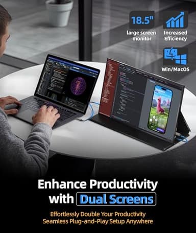 Ingnok Portable Monitor, 18.5 Inch FHD 1080P 100% sRGB Laptop Screen Extender USB C HDMI Portable Gaming Monitor w/Smart Cover & Speakers, External Monitor for Laptop Mac PC - Image 4