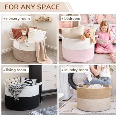 INDRESSME Extra Large Woven Baskets for Storage, 21.7'' x 13.8'' Wicker Basket with Handle for Blankets, Big Laundry Baskets for Clothes, Pillows, Towel, Shoe Basket for Entryway, 90L White Jute - Image 6