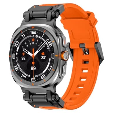 Wingle Compatible for Galaxy Watch Ultra Bands 47mm 2025/2024 Men Sport Durable Silicone Rubber Band, Armor Military Rugged Samsung Galaxy Watch Ultra Band Stainless Steel Metal Connector Black/Orange - Image 8