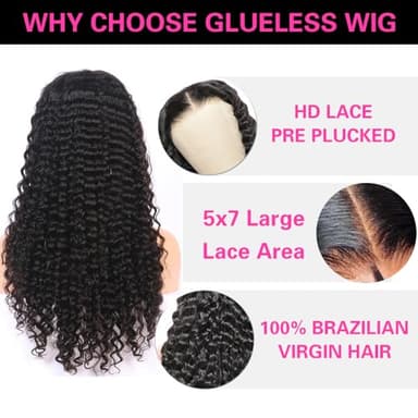 Jenniferita 7x5 Glueless Wigs Human Hair Pre Plucked 200% Density Wear and Go Deep Wave Wig Human Hair HD Lace Closure Wigs Human Hair Lace Front Wig 28 Inch for Black Women - Image 3