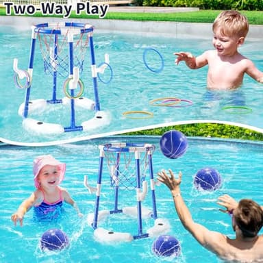 NIPLOOOW Pool Basketball Hoop, 2-in-1 Floating Pool Toys Ring Game with 4 Balls and Pump, Outdoor Swimming Pool Basketball Games Water Play Toy Family Party for Kids Adults Age 3-12 (Blue) - Image 4