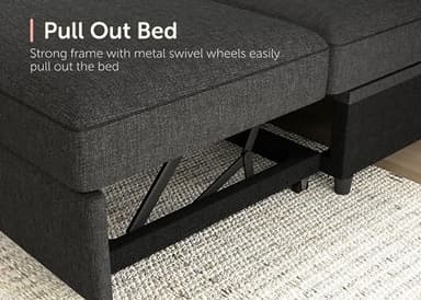 HONBAY Sectional Couch with Pull Out Bed, Sectional Sleeper Sofa with Storage, U Shape Couches for Living Room, Dark Grey - Image 6