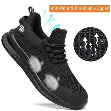 Steel Toe Shoes for Men and Women Comfortable Lightweight Work Safety Shoes Puncture Proof Slip Resistant Indestructible Sneakers Construction Work Utility Black M9.5 - Image 5