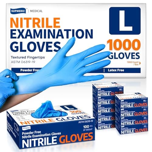 Supmedic Nitrile Exam Glove, 3.5 mil Disposable Medical Gloves Powder-Free Latex-Free Food Safe Cleaning Cooking,1000 pcs Blue (Large) - Image 1