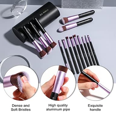 BS-MALL Makeup Brushes Premium Synthetic Foundation Powder Concealers Eye Shadows 14 Pcs Purple for Makeup Beginner or Professional with Travel Case - Image 2
