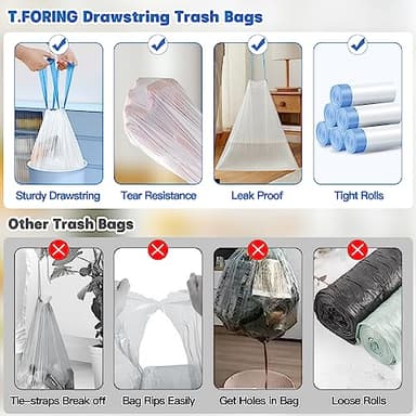 T.FORING 4 Gallon Trash Bag, 1.1 Mil 15 Liter White Thick Unscented Small Plastic Garbage Bags with Drawstring for Bathroom, Wastebasket Liners for Toilet Home Office and Bedroom (4 Gal-120) - Image 3