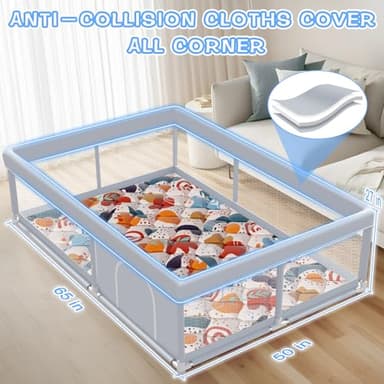 XVISHX Baby Playpen with Mat, 65 x 50 Inch Play Pen Playards, Playpen for Babies and Toddlers, Baby Playard for Indoor & Outdoor Active Center Game Fence, Skin-Friendly Fabric and Soft Breathable Mesh - Image 2