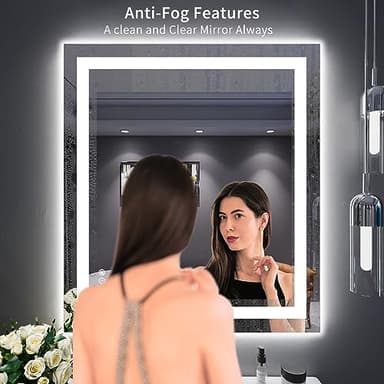 LOAAO 32"X36" LED Bathroom Mirror with Lights, Anti-Fog, Dimmable, Backlit + Front Lit, Lighted Bathroom Vanity Mirror for Wall, Memory Function, Tempered Glass, ETL Listed - Image 2