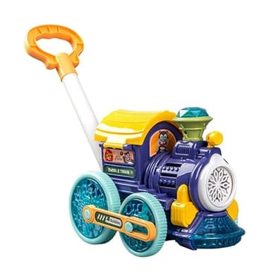 Bubble Machine,Bubble Blower Maker,Bubble Lawn Mower for Toddlers,Bubble Music Train with Light,Summer Outdoor Push Backyard Toys for 1-8 Ages,Christmas Birthday Gifts for Preschool Boys Girls (Blue) - Image 1