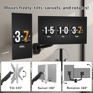 BONTEC Dual Monitor Wall Mount for 13-32 Inch Screens, Height Adjustable Gas Spring Arm with Tilt, Swivel & Rotate, Hold Up to 19.8 lbs, Fully Adjustable, Office & Home Use, VESA 75x75/100x100 - Image 5