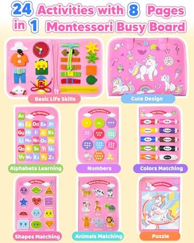 Walenty Busy Board Montessori Toys for Toddler Girl Birthday Gifts, Busy Book Sensory Learning Toys for Toddlers, Educational Activities Airplane Car Travel Toy for Girls - Image 3