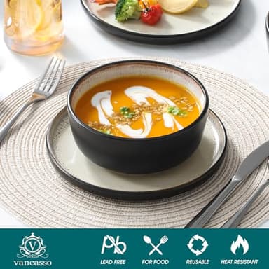 vancasso Plates and Bowls Sets, 24 Pieces Stoneware Dinnerware Sets for 8, Kitchen Dish Set Mircowave and Dishwasher Safe Dinner Set Ceramic Dishware, Light Cream, Series AMBER - Image 4