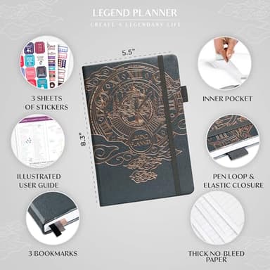 Legend Planner – Weekly & Monthly Life Planner to Hit Your Goals & Live Happier. Organizer Notebook & Productivity Journal. A5 (Mystic Gray) - Image 2