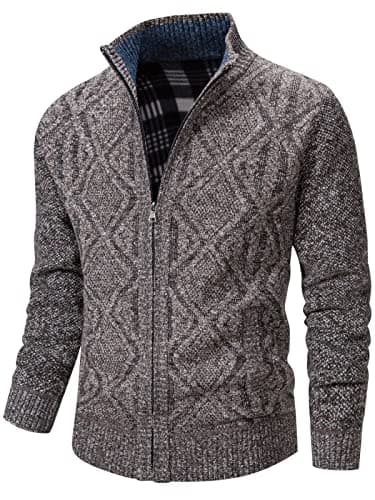 VtuAOL Men's Casual Stand Collar Full Zip Sweaters Thick Knitted Cardigan Winter Coat Coffee US L - Image 7