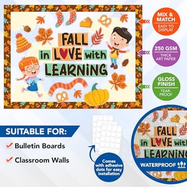 Decorably 63 Pcs Cutouts Fall Bulletin Board Decorations Set with Borders, Fall School Bulletin Board Decorations Set - School, Homeschool - Image 2