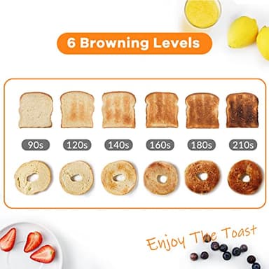 Mecity 4 Slice Toaster, Long Slot Toaster With Countdown Timer, Bagel/Defrost/Reheat/Cancel Functions,Warming Rack, Removable Tray, 6 Browning Settings, Extra Wide Slots, Stainless Steel, 1300W - Image 3