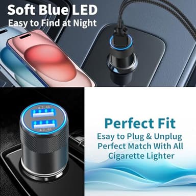 【Apple MFi Certified】iPhone 16 Car Charger Fast Charging, Rombica 4.8A USB Car Power Cigarette Lighter USB-C Car Charger with 2Pack Tyep-C Braided Cable for iPhone 16 Pro/16 Pro Max/15/15 Pro/iPad Pro - Image 8